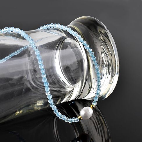 InfinityGemsArt Gemstone Gold Necklace For Women, Birthstone Natural Crystal Stone With Freshwater Pearl Beaded Jewelry, Gold Plated 18 Inch Chain in Saudi Arabia