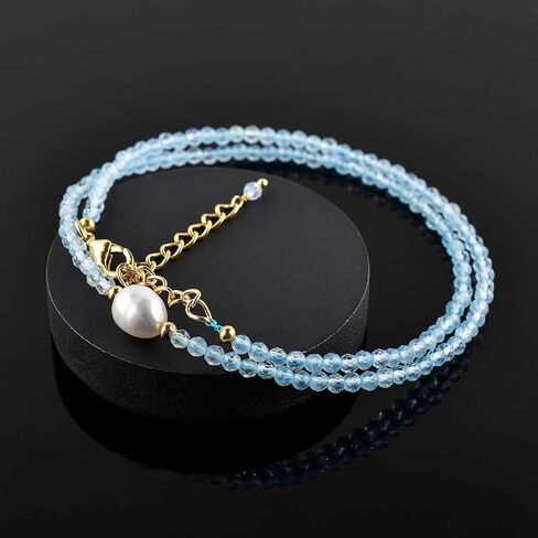InfinityGemsArt Gemstone Gold Necklace For Women, Birthstone Natural Crystal Stone With Freshwater Pearl Beaded Jewelry, Gold Plated 18 Inch Chain in Saudi Arabia