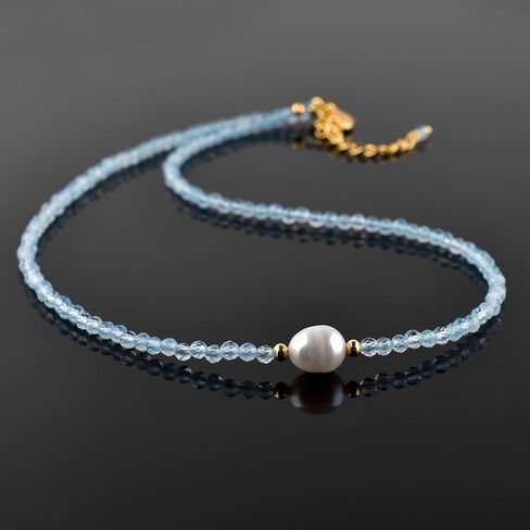 InfinityGemsArt Gemstone Gold Necklace For Women, Birthstone Natural Crystal Stone With Freshwater Pearl Beaded Jewelry, Gold Plated 18 Inch Chain in Saudi Arabia