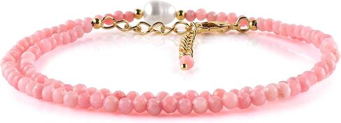 InfinityGemsArt Gemstone Gold Necklace For Women, Birthstone Natural Crystal Stone With Freshwater Pearl Beaded Jewelry, Gold Plated 18 Inch Chain in Saudi Arabia