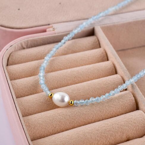 InfinityGemsArt Gemstone Gold Necklace For Women, Birthstone Natural Crystal Stone With Freshwater Pearl Beaded Jewelry, Gold Plated 18 Inch Chain in Saudi Arabia