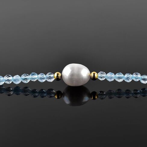 InfinityGemsArt Gemstone Gold Necklace For Women, Birthstone Natural Crystal Stone With Freshwater Pearl Beaded Jewelry, Gold Plated 18 Inch Chain in Saudi Arabia
