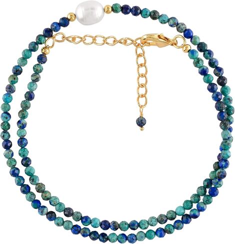 InfinityGemsArt Gemstone Gold Necklace For Women, Birthstone Natural Crystal Stone With Freshwater Pearl Beaded Jewelry, Gold Plated 18 Inch Chain in Saudi Arabia