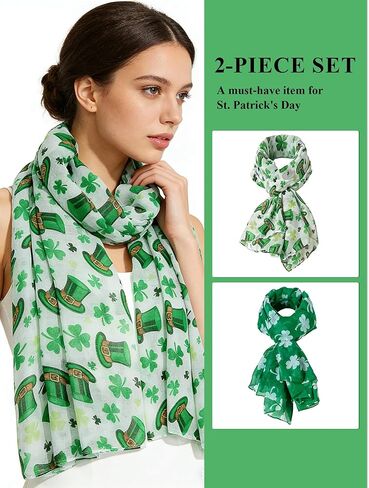 redgino 2 Pack Green Shamrock Scarf St Patricks Day Scarf Women St Patricks Day Accessories for Women in Saudi Arabia