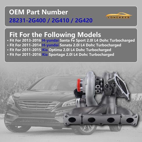 Turbocharger Assembly with Gasket FIT Hyundai Sonata 2011–2014, Santa Fe Sport 2013–2016, Kia Optima 2011–2015, Sportage 2011–2016 – Direct Replacement – Replace OE# 28231-2G410 in Saudi Arabia