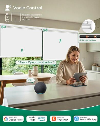 Allesin ستائر دوارة بمحرك مع جهاز تحكم عن بعد للنوافذ، ظلال ذكية أوتوماتيكية للتعتيم، ستارة كهربائية تعمل بالبطارية الجافة (أبيض ثلجي 23 بوصة عرض × 72 بوصة ارتفاع) in Kuwait
