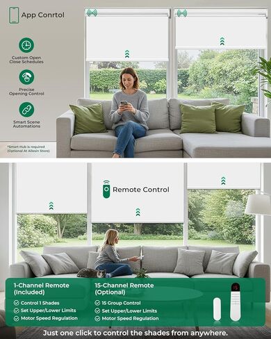 Allesin ستائر دوارة بمحرك مع جهاز تحكم عن بعد للنوافذ، ظلال ذكية أوتوماتيكية للتعتيم، ستارة كهربائية تعمل بالبطارية الجافة (أبيض ثلجي 23 بوصة عرض × 72 بوصة ارتفاع) in Kuwait