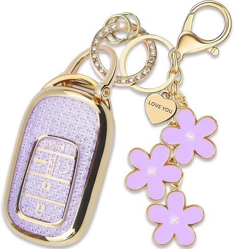 Pink TPU Key Fob Cover with Sakura Flower Keychain Compatible with Honda Accord 2022-2025,Civic 2022-2025,HR-V 2023-2025,CR-V 2023-2025,Pilot 2023-2025 5-Button Smart Key for Women in Saudi Arabia