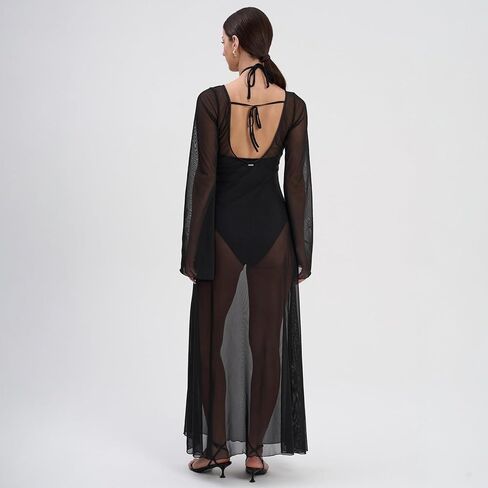 ELUWE Women’s Sheer Mesh Beach Cover Up - Long Sleeve See Through Maxi Dress in Saudi Arabia