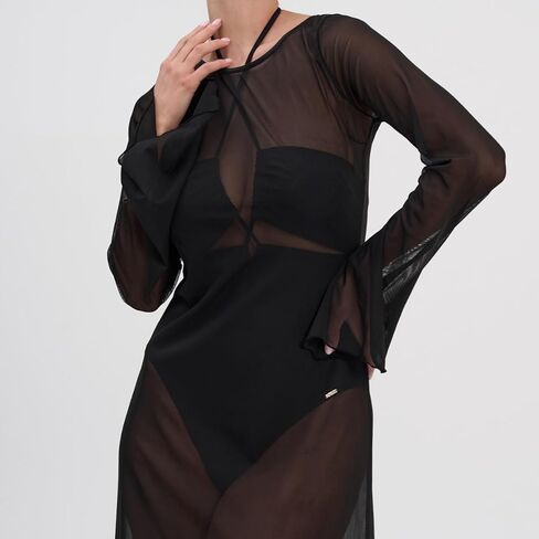 ELUWE Women’s Sheer Mesh Beach Cover Up - Long Sleeve See Through Maxi Dress in Saudi Arabia