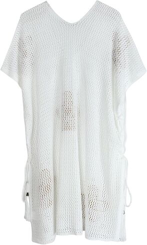 shermie Women's Mesh Beach Cover Up Dress V Neck Side Split Floral Pattern Crochet Knit Swimsuit Coverup in Saudi Arabia