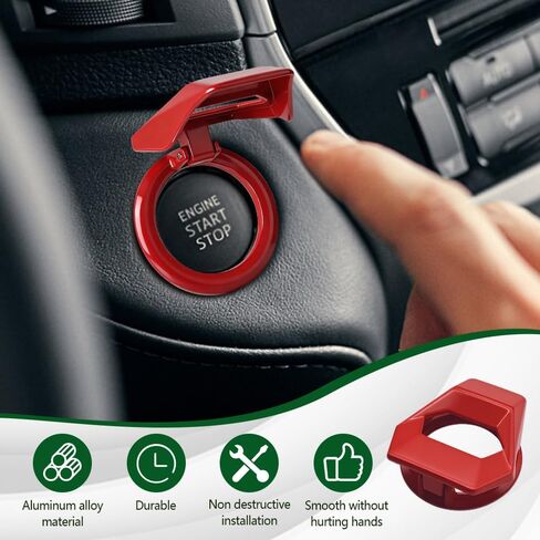 غطاء زر تشغيل/إيقاف محرك السيارة، غطاء زر التشغيل بالضغط، زخرفة التحكم في طاقة السيارة من سبائك الزنك، ملحقات السيارة الداخلية، ملصق واقٍ لمفتاح الإشعال لمعظم المركبات (أحمر) in Kuwait