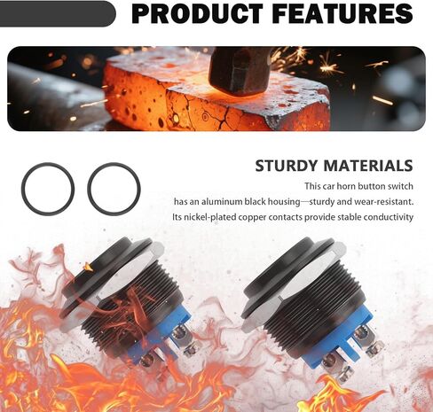3/4" 19mm Momentary Push Button Switch,2PCS Water-Resistant Horn Button Switch with High Round Cap Switches & Aluminum Shell,SPST 1NO Horn Switches 12V with Metal Screw Terminals in Saudi Arabia