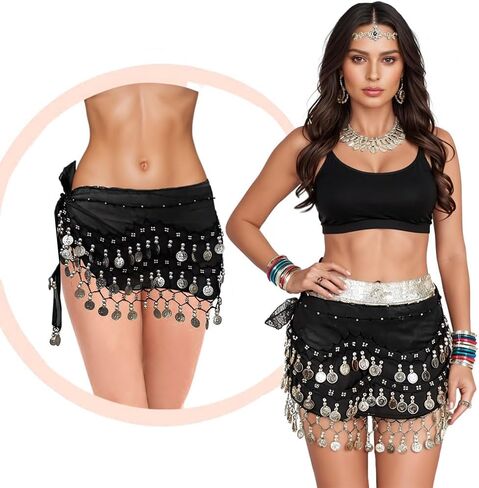المرأة 2 قطعة الرقص الشرقي الورك والأوشحة الرقص الشرقي أعلى وتنورة مجموعة الرقص عملات فضية التنانير لجميع القديسين in Kuwait