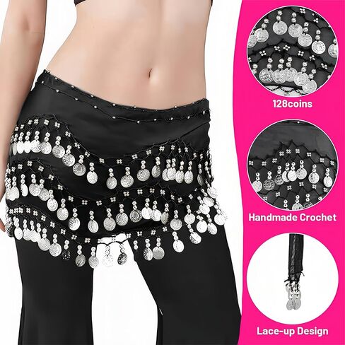 المرأة 2 قطعة الرقص الشرقي الورك والأوشحة الرقص الشرقي أعلى وتنورة مجموعة الرقص عملات فضية التنانير لجميع القديسين in Kuwait