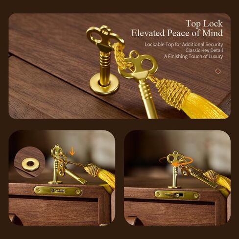 صندوق مجوهرات من خشب الجوز قابل للقفل مع مفتاح، صندوق تخزين منظم المجوهرات من 5 طبقات، حامل خشبي للقلائد والخواتم والأقراط والأساور (9.05 طول × 7.87 عرض × 10.43 ارتفاع) in Kuwait