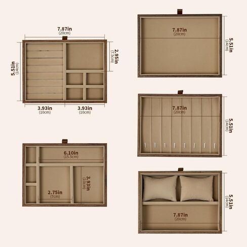 صندوق مجوهرات من خشب الجوز قابل للقفل مع مفتاح، صندوق تخزين منظم المجوهرات من 5 طبقات، حامل خشبي للقلائد والخواتم والأقراط والأساور (9.05 طول × 7.87 عرض × 10.43 ارتفاع) in Kuwait