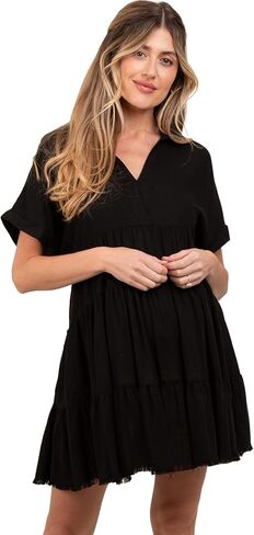 PinkBlush Navy Tiered Linen Maternity Dress in Kuwait