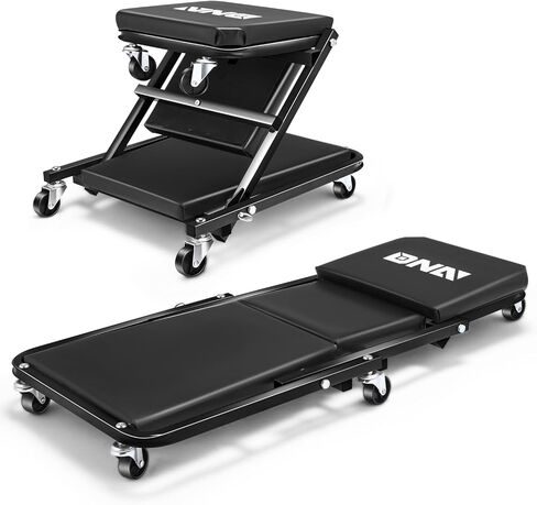 DNA Motoring 36 Inches Folding 2 in 1 Rolling Z Creeper, Adjustable Roller Garage Chair Lay Down or Sit, 6 Pcs Casters, 330 LBS / 150kg Weight Capacity, Black, TOOLS-00493 in Saudi Arabia