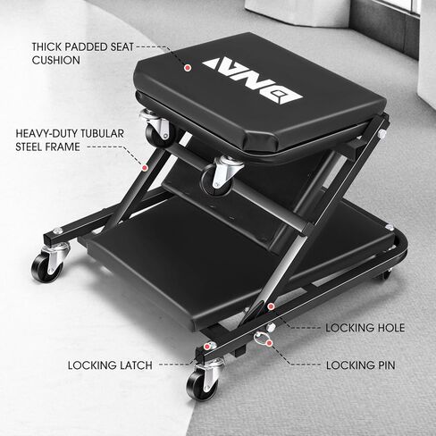 DNA Motoring 36 Inches Folding 2 in 1 Rolling Z Creeper, Adjustable Roller Garage Chair Lay Down or Sit, 6 Pcs Casters, 330 LBS / 150kg Weight Capacity, Black, TOOLS-00493 in Saudi Arabia
