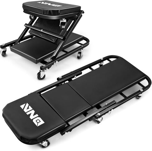DNA Motoring 36 Inches Folding 2 in 1 Rolling Z Creeper, Adjustable Roller Garage Chair Lay Down or Sit, 6 Pcs Casters, 330 LBS / 150kg Weight Capacity, Black, TOOLS-00493 in Saudi Arabia