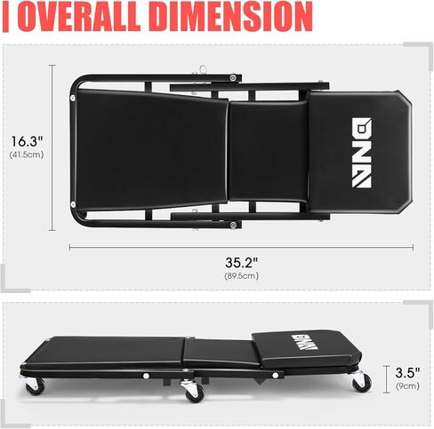DNA Motoring 36 Inches Folding 2 in 1 Rolling Z Creeper, Adjustable Roller Garage Chair Lay Down or Sit, 6 Pcs Casters, 330 LBS / 150kg Weight Capacity, Black, TOOLS-00493 in Saudi Arabia