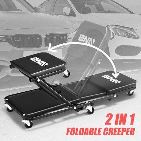 DNA Motoring 36 Inches Folding 2 in 1 Rolling Z Creeper, Adjustable Roller Garage Chair Lay Down or Sit, 6 Pcs Casters, 330 LBS / 150kg Weight Capacity, Black, TOOLS-00493 in Saudi Arabia