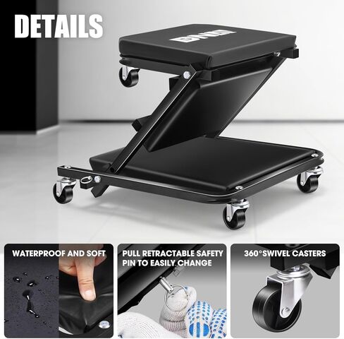 DNA Motoring 36 Inches Folding 2 in 1 Rolling Z Creeper, Adjustable Roller Garage Chair Lay Down or Sit, 6 Pcs Casters, 330 LBS / 150kg Weight Capacity, Black, TOOLS-00493 in Saudi Arabia