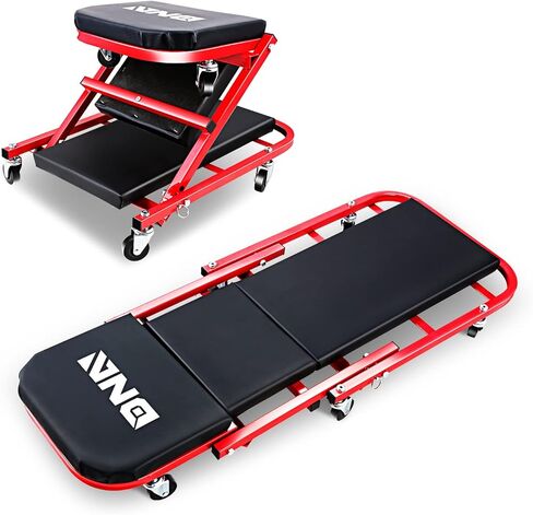 DNA Motoring 36 Inches Folding 2 in 1 Rolling Z Creeper, Adjustable Roller Garage Chair Lay Down or Sit, 6 Pcs Casters, 330 LBS / 150kg Weight Capacity, Black, TOOLS-00493 in Saudi Arabia