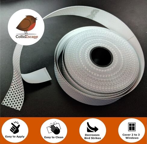 تصادم | شريط عاكس للطيور للنوافذ (3/4 بوصة × 40 بوصة - يغطي 2 إلى 3 نوافذ) | شارات النوافذ لمنع ضربات الطيور للنوافذ | أبيض in Kuwait