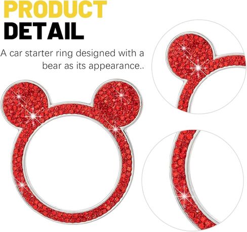 ملصق حلقي لزر بدء تشغيل محرك السيارة من Bling Car، ملصق مقبض إشعال محرك السيارة من حجر الراين والكريستال الماسي، غطاء زر إيقاف التشغيل المتلألئ للسيارات، عالمي للمركبات (أحمر) in Saudi Arabia