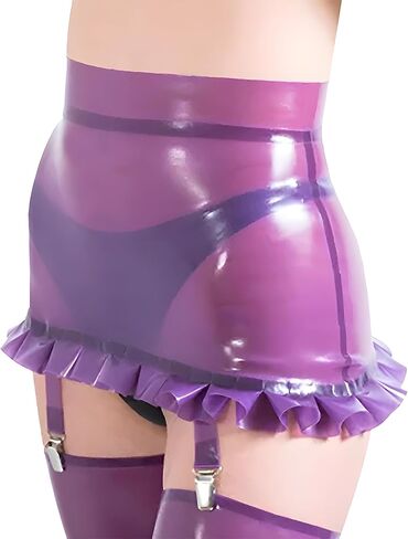 IOKUKI Latex Garter Skirt with 4 Straps Handmade,Latex Rubber Garter Skirts for Women Ruffles Theme Club Accessories in Kuwait