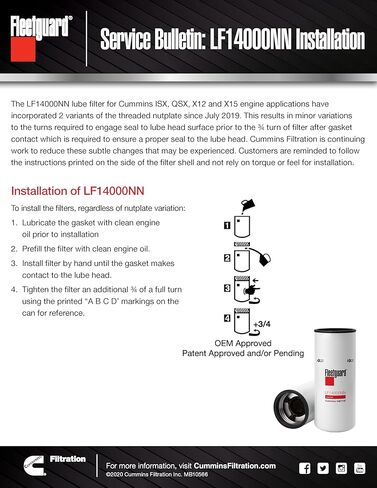 LF14000NN Oil Filter Fleetguard - Genuine OEM Cummins Filtration upgrade of LF9080 for 2010-2019 Cummins ISX 15 Engine - Heavy Duty Nanonet Media for Engine Protection - 1 Pack in Saudi Arabia