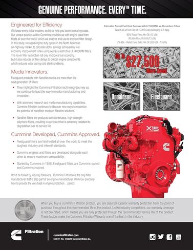 LF14000NN Oil Filter Fleetguard - Genuine OEM Cummins Filtration upgrade of LF9080 for 2010-2019 Cummins ISX 15 Engine - Heavy Duty Nanonet Media for Engine Protection - 1 Pack in Saudi Arabia