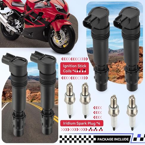 4Pcs Ignition Stick Coils w/Iridium Spark Plug For Honda CBR600F F4i 2002-2006 CBR954RR 2002-2003 30700-MEE-641 in Saudi Arabia