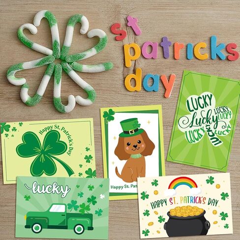 ceiba tree 24Pcs St. Patrick's Day Cards Assorted Shamrock Green Greeting Cards with Envelopes and Stickers for Happy St Patrick's Day Supplies in Saudi Arabia