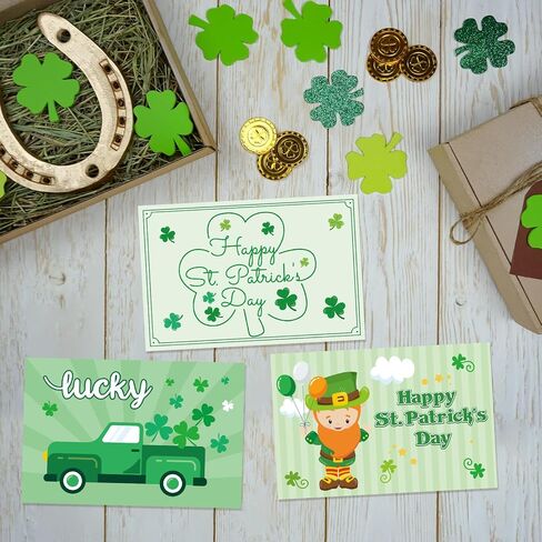 ceiba tree 24Pcs St. Patrick's Day Cards Assorted Shamrock Green Greeting Cards with Envelopes and Stickers for Happy St Patrick's Day Supplies in Saudi Arabia