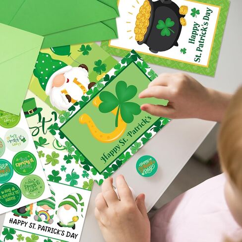 ceiba tree 24Pcs St. Patrick's Day Cards Assorted Shamrock Green Greeting Cards with Envelopes and Stickers for Happy St Patrick's Day Supplies in Saudi Arabia