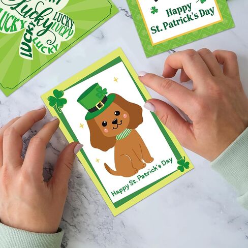 ceiba tree 24Pcs St. Patrick's Day Cards Assorted Shamrock Green Greeting Cards with Envelopes and Stickers for Happy St Patrick's Day Supplies in Saudi Arabia