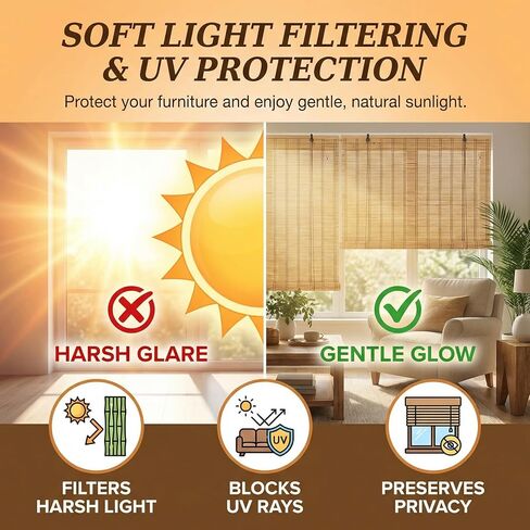HIAPES Bamboo Blinds for Interior Window, Bamboo Shades for Indoor Windows, Custom Size, Easy Install Roller Shades for Indoor Window and Outdoor Patio in Saudi Arabia