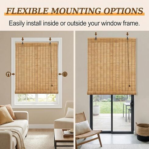HIAPES Bamboo Blinds for Interior Window, Bamboo Shades for Indoor Windows, Custom Size, Easy Install Roller Shades for Indoor Window and Outdoor Patio in Saudi Arabia