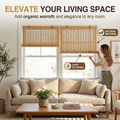 HIAPES Bamboo Blinds for Interior Window, Bamboo Shades for Indoor Windows, Custom Size, Easy Install Roller Shades for Indoor Window and Outdoor Patio in Saudi Arabia