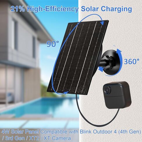 لوحة شمسية FUTUREZEN بقدرة 4 وات لكاميرا Blink Outdoor الجيل الرابع/الجيل الثالث/XT/XT2، وشاحن طاقة شمسية USB-C وMicro USB مع بطارية 2600 مللي أمبير في الساعة، وقابس مطاطي مقاوم للماء، وكابل بطول 10 أقدام in Kuwait