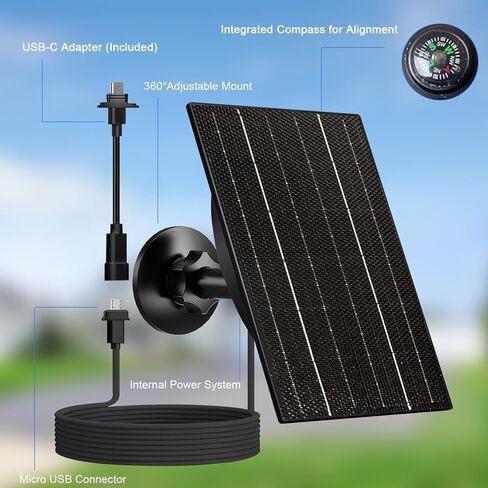 لوحة شمسية FUTUREZEN بقدرة 4 وات لكاميرا Blink Outdoor الجيل الرابع/الجيل الثالث/XT/XT2، وشاحن طاقة شمسية USB-C وMicro USB مع بطارية 2600 مللي أمبير في الساعة، وقابس مطاطي مقاوم للماء، وكابل بطول 10 أقدام in Kuwait