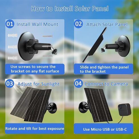 لوحة شمسية FUTUREZEN بقدرة 4 وات لكاميرا Blink Outdoor الجيل الرابع/الجيل الثالث/XT/XT2، وشاحن طاقة شمسية USB-C وMicro USB مع بطارية 2600 مللي أمبير في الساعة، وقابس مطاطي مقاوم للماء، وكابل بطول 10 أقدام in Kuwait