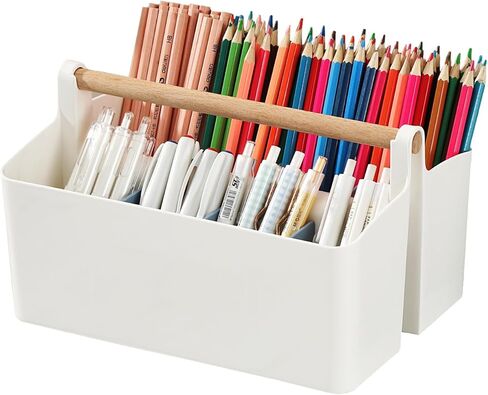 منظم مكتب، حامل أقلام، منظم أقلام التحديد مع 8 حجرات - صندوق تخزين أقلام رصاص بلاستيكي محمول للوازم المكتبية والمواد الفنية والتنظيم المنزلي (أبيض كبير) in Kuwait