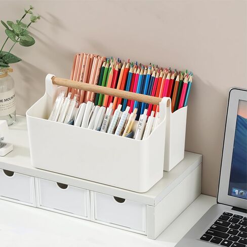 منظم مكتب، حامل أقلام، منظم أقلام التحديد مع 8 حجرات - صندوق تخزين أقلام رصاص بلاستيكي محمول للوازم المكتبية والمواد الفنية والتنظيم المنزلي (أبيض كبير) in Kuwait