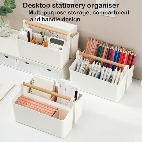 منظم مكتب، حامل أقلام، منظم أقلام التحديد مع 8 حجرات - صندوق تخزين أقلام رصاص بلاستيكي محمول للوازم المكتبية والمواد الفنية والتنظيم المنزلي (أبيض كبير) in Kuwait
