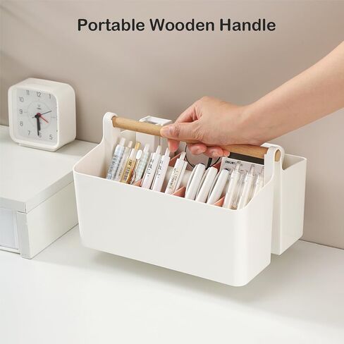 منظم مكتب، حامل أقلام، منظم أقلام التحديد مع 8 حجرات - صندوق تخزين أقلام رصاص بلاستيكي محمول للوازم المكتبية والمواد الفنية والتنظيم المنزلي (أبيض كبير) in Kuwait