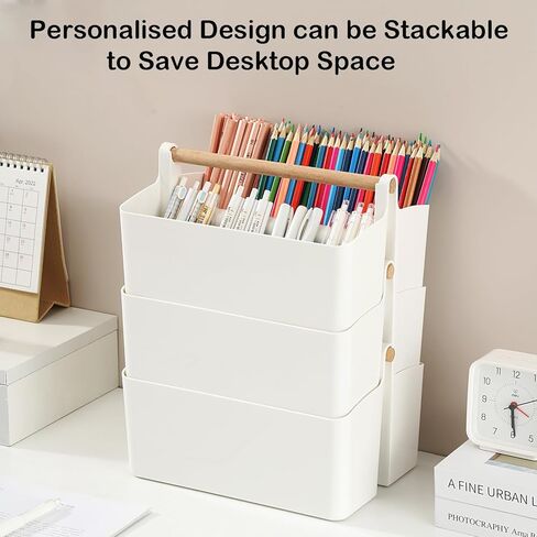 منظم مكتب، حامل أقلام، منظم أقلام التحديد مع 8 حجرات - صندوق تخزين أقلام رصاص بلاستيكي محمول للوازم المكتبية والمواد الفنية والتنظيم المنزلي (أبيض كبير) in Kuwait